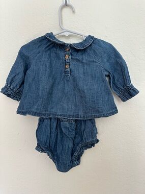 Baby Gap Denim Set with Button Top and Bloomers Set - 3-6 months
